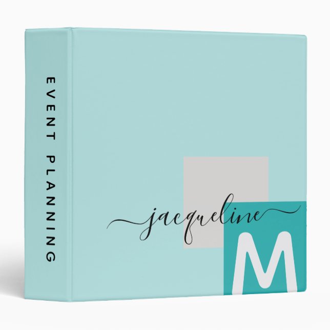 Monogrammed Teal Office School 3 Ring Binder (Front/Spine)