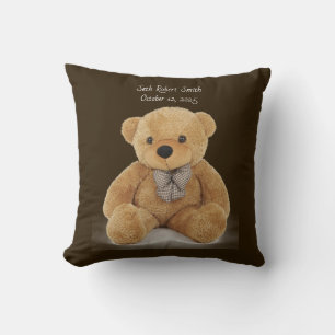 Monogrammed teddy bear reversible throw Pillow