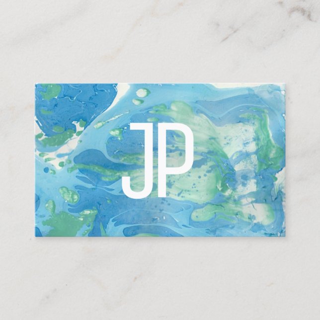 Monogrammed Template Blue Green Modern Abstract Business Card (Front)