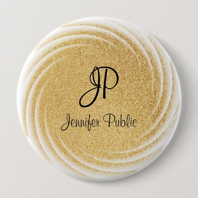 Monogrammed Template Elegant Faux Gold Glitter 4 Inch Round Button (Front)