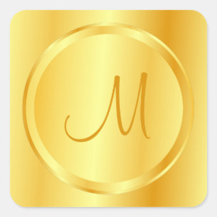 Monogrammed Template Elegant Faux Gold Modern Square Sticker