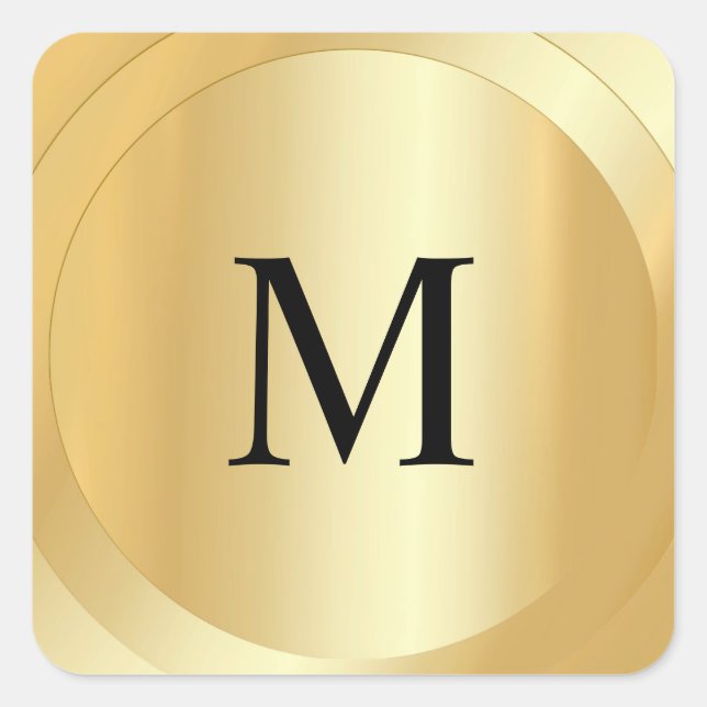 Monogrammed Template Faux Gold Custom Modern Square Sticker (Front)