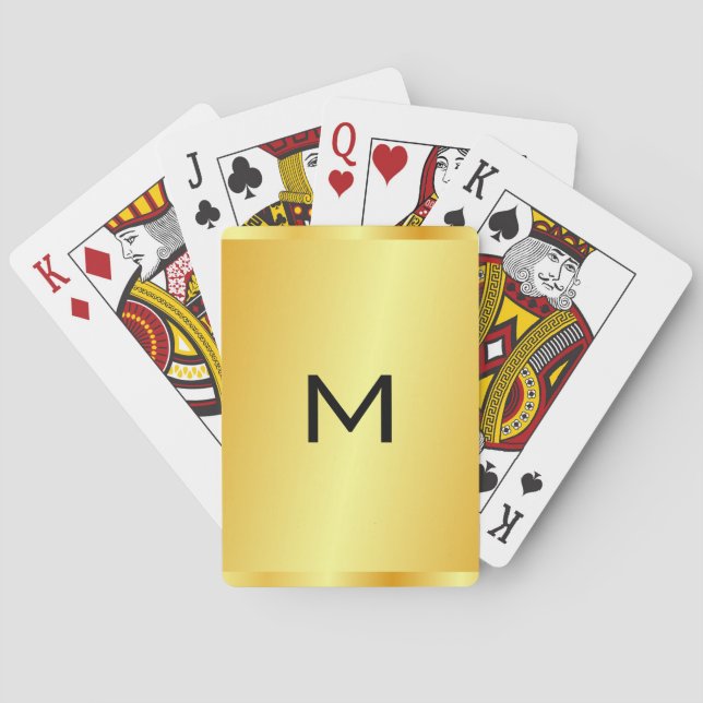 Monogrammed Template Faux Gold Metallic Look Playing Cards (Back)