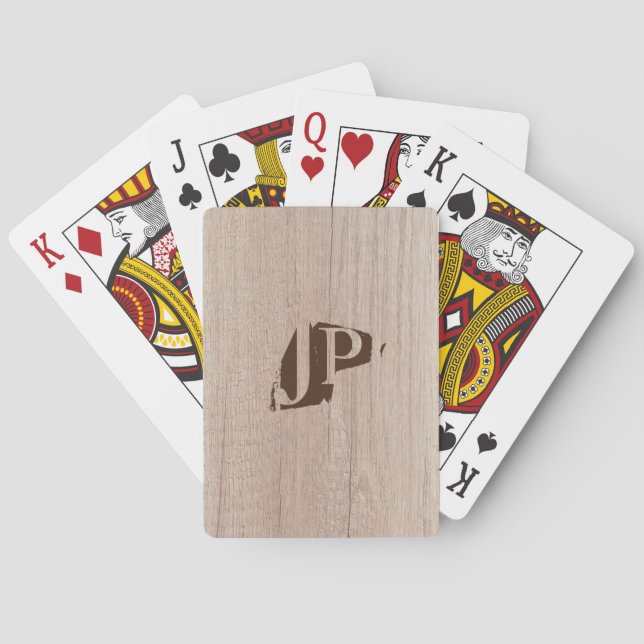 Monogrammed Template Modern Elegant Board Wood Playing Cards (Back)