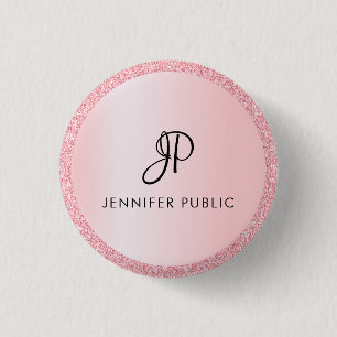 Monogrammed Template Rose Gold Glitter Look 1 Inch Round Button
