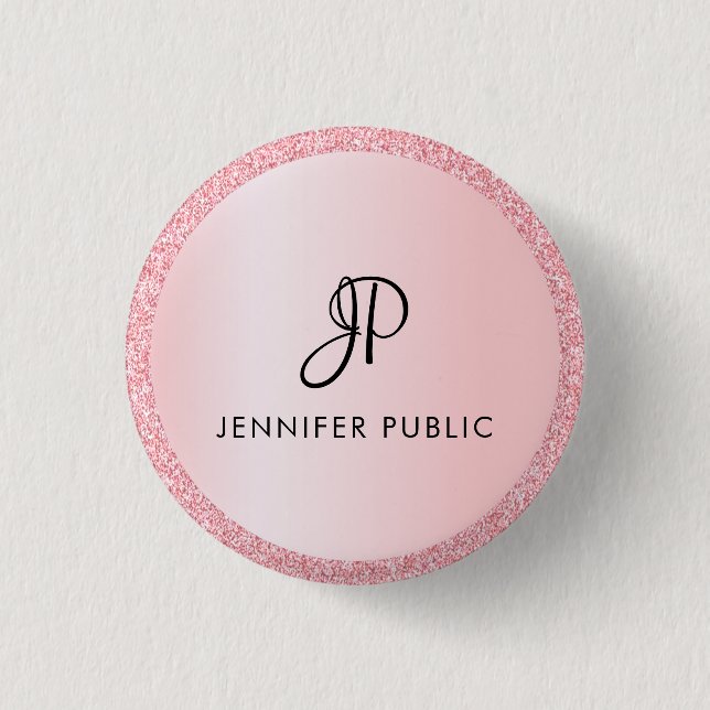 Monogrammed Template Rose Gold Glitter Look 1 Inch Round Button (Front)