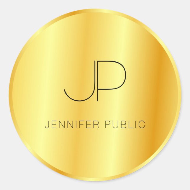 Monogrammed Template Trendy Faux Gold Look Classic Round Sticker (Front)