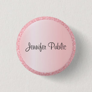 Monogrammed Template Trendy Rose Gold Glitter Look 1 Inch Round Button