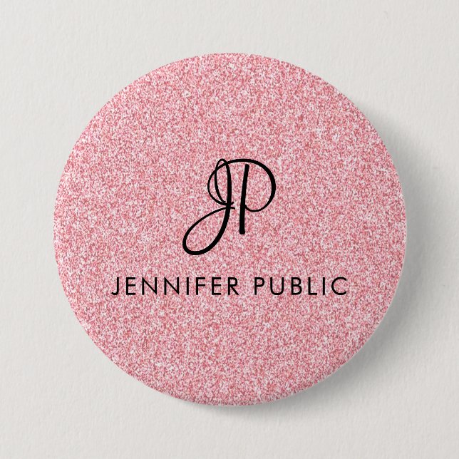 Monogrammed Template Trendy Rose Gold Glitter Look 3 Inch Round Button (Front)