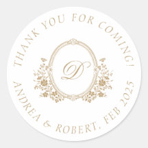 Monogrammed Thank You for Coming Round Stickers