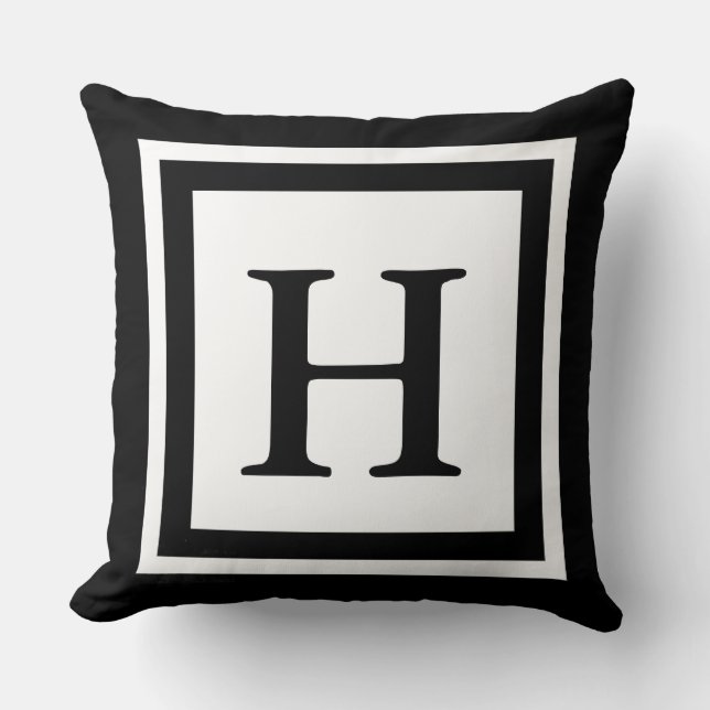 Monogrammed Throw Pillow - Black & White (Front)