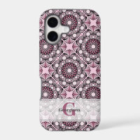Monogrammed Tile Dusky Rose Cherry Blossom Mandala