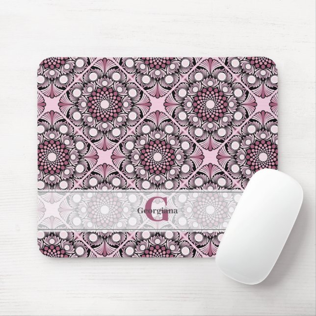 Monogrammed Tile Dusky Rose Cherry Blossom Mandala Mouse Pad (With Mouse)