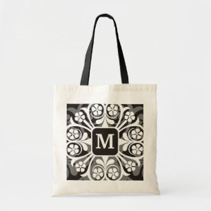 Monogrammed Tote Bags-White Floral Border Bag