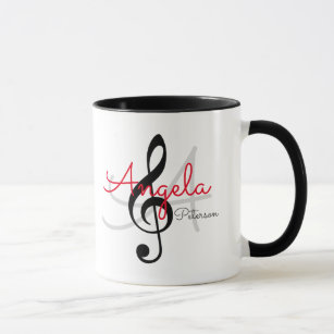 monogrammed treble clef, music mug