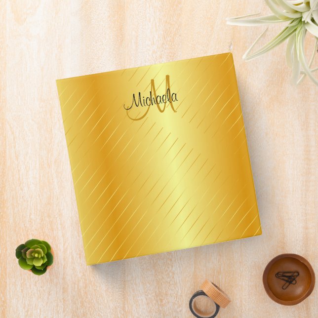 Monogrammed Trendy Elegant Faux Gold Template Binder (In Situ)