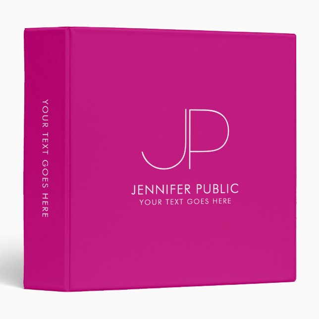 Monogrammed Trendy Viva Magenta Elegant Initial Binder (Front/Spine)