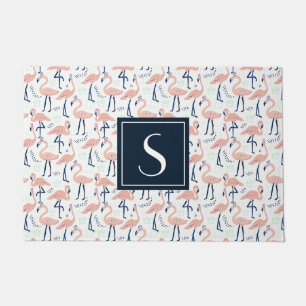 Monogrammed Tropical Pink Flamingo Pattern Mouse Doormat