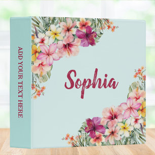 Monogrammed Tropical Pink Flowers Floral Botanical Binder