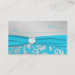 Monogrammed Turquoise and Silver Place Cards