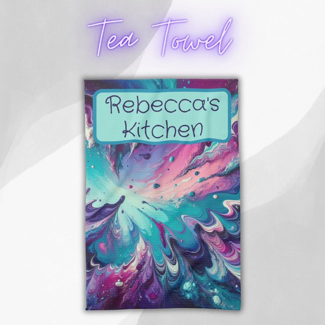 Monogrammed Turquoise & Pink Abstract Pattern | Kitchen Towel (Creator Uploaded)