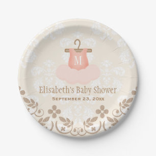 Monogrammed Tutu Ballet Themed Baby Shower Paper Plate