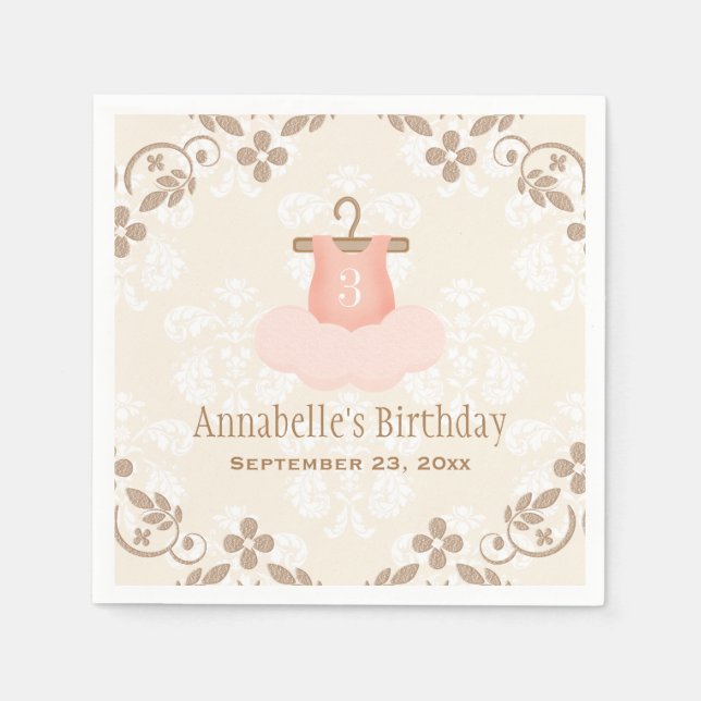 Monogrammed Tutu Ballet Themed Birthday Napkin (Front)