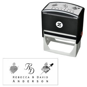 Monogrammed Two Hearts Catholic Wedding Self-inking Stamp