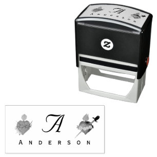 Monogrammed Two Hearts Catholic Wedding Self-inking Stamp