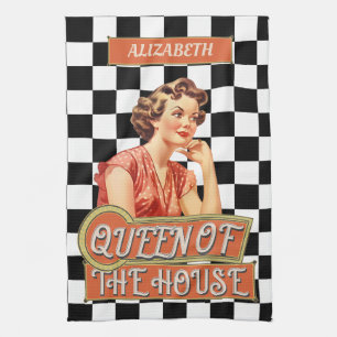 Monogrammed unique retro art Chequered Kitchen Towel