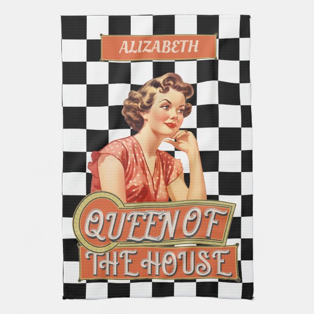 Monogrammed unique retro art Chequered Kitchen Towel (Vertical)