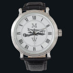 Monogrammed Vintage Airplane Watch<br><div class="desc">Vintage plane image. Roman numerals. Replace placeholder letters with your initials.</div>
