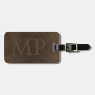 Monogrammed vintage brown leather look elegant luggage tag