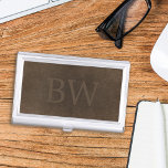 Monogrammed vintage elegant brown leather look business card holder<br><div class="desc">Vintage distressed brown leather looking business card holder for him.           Personalize it with name initials and contact details on both sides!         It can make a great gift for a father,  grandfather,  husband,  or best friend on birthday,  Father's Day,  Christmas,  or any other special occasion.</div>