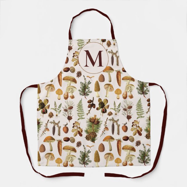 Monogrammed Vintage Pine Forest Treasures Pattern Apron (Front)