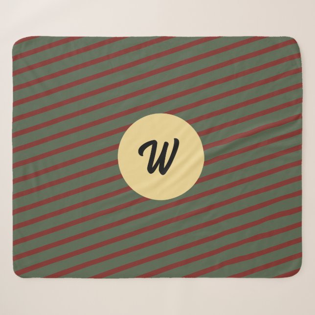 monogrammed Vintage Red & green Stripe pattern Sherpa Blanket (Front (Horizontal))