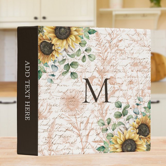 Monogrammed Vintage Rustic Sunflower Decoupage  Binder (In situ kitchen table)