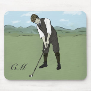 Monogrammed Vintage Style golf art Mouse Pad