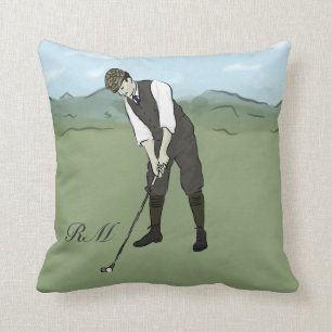 Monogrammed Vintage Style golf art Throw Pillow
