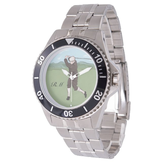 Monogrammed Vintage Style golf art Watch (Angled)