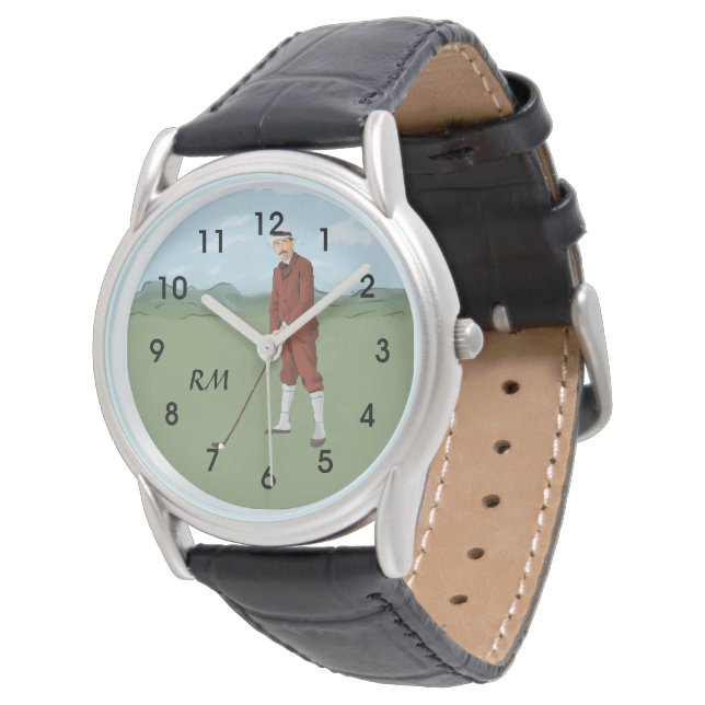 Monogrammed Vintage Style golfer Watch (Angled)