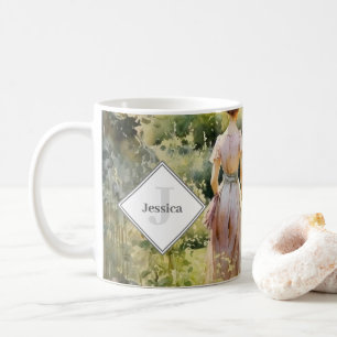 Monogrammed Vintage Watercolor Cottage Garden Coffee Mug