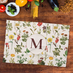 Monogrammed Vintage Wildflower Pattern Kitchen Towel