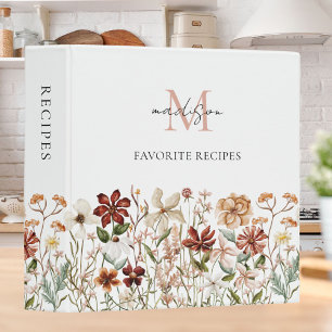 Monogrammed Vintage Wildflower Recipe Cookbook Binder