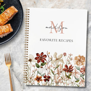 Monogrammed Vintage Wildflower Recipe Cookbook  Notebook