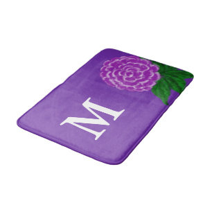 Monogrammed Violet Floral Watercolor Bath Mat