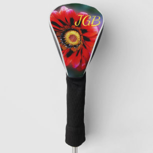 Monogrammed Vivid Red Flower Gazania Driver Putter Golf Head Cover