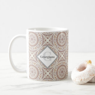 Monogrammed Warm Neutrals Dot Mandala Diamond Tile Coffee Mug