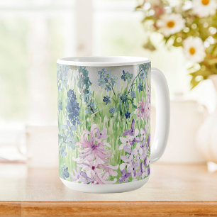 Monogrammed Watercolor Blue Purple Flower Meadow Coffee Mug