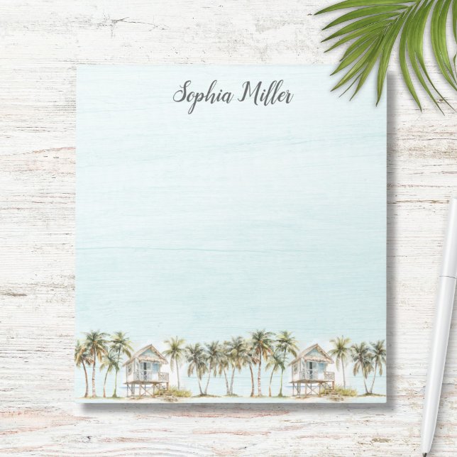 Monogrammed Watercolor Coconut Palm Trees Beach Notepad (Creator Uploaded)